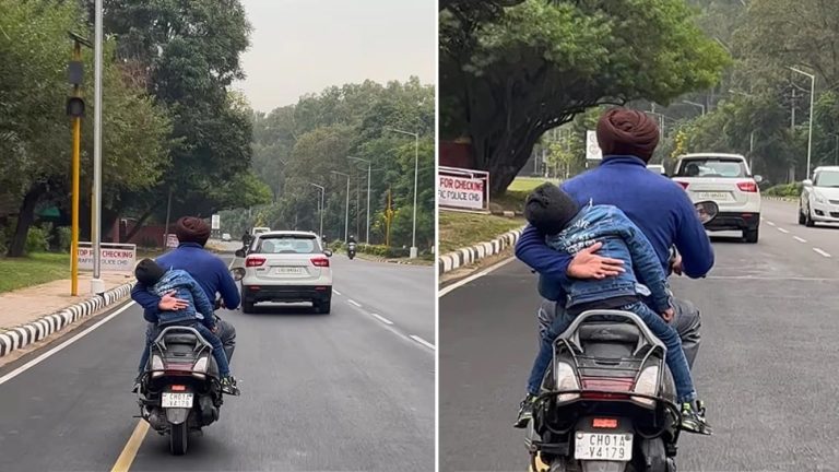 Superman Dad! Father Prevents Son From Falling off a Moving Scooter
