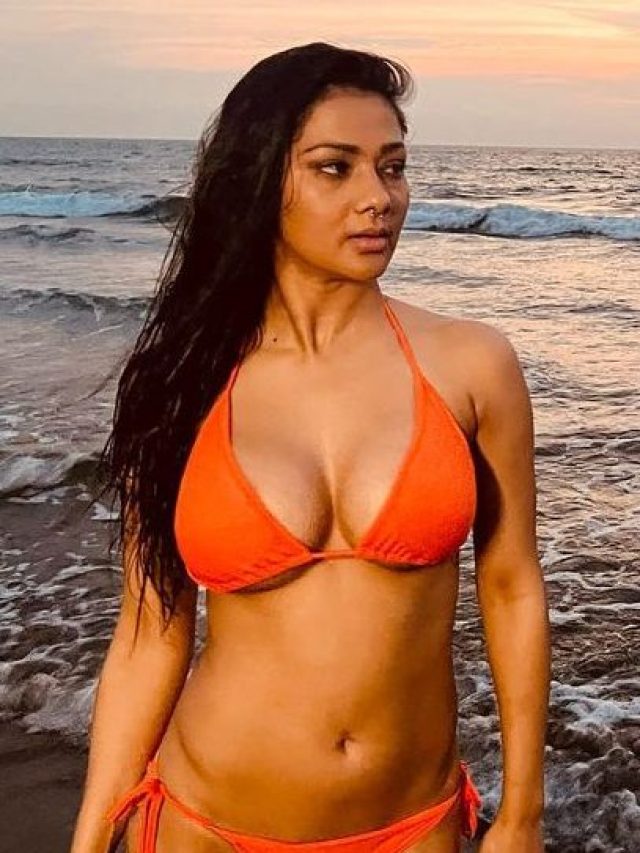 Namrata Malla poses at the beach in a stylish bikini