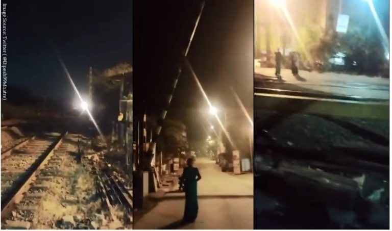 train arrived and Diva Vasai Railway Gate open