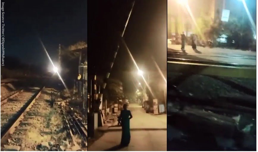 train arrived and Diva Vasai Railway Gate open