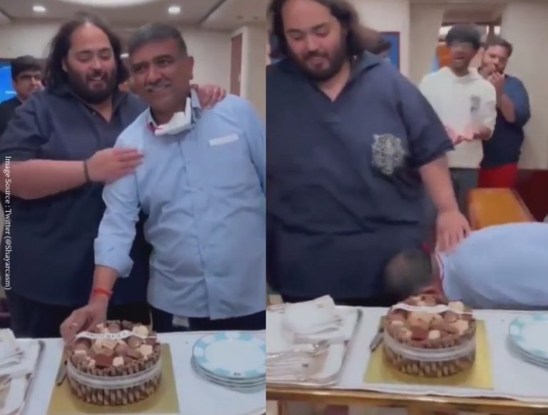 Anant Ambani celebrates employee's birthday on private jet, latter touches his feet. WATCH