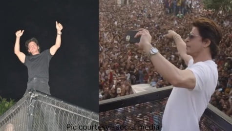 Pic Courtosy – Twitter @RealFirstBuzz (82) pathaan actor shahrukh khan reveal reason for standing in mannat balcony