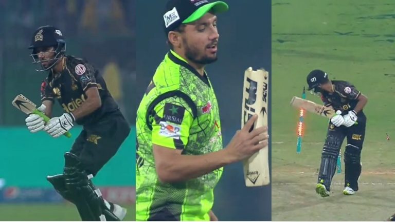 Watch Shaheen destroys Haris’ bat, sends stumps flying; wins battle vs Babar Watch Shaheen destroys Haris' bat, sends stumps flying; wins battle vs Babar
