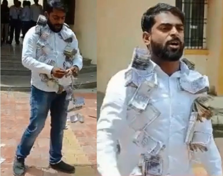 Person throw money as do not get money for digging well Person throw money as do not get money for digging well