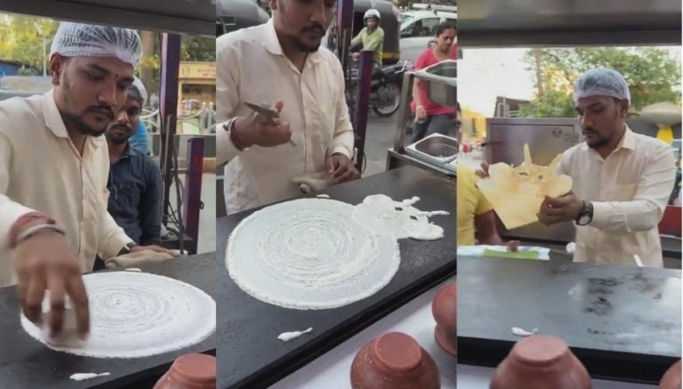 Creativity at its peak! Street vendor makes dosa in the form of a cat Creativity at its peak! Street vendor makes dosa in the form of a cat