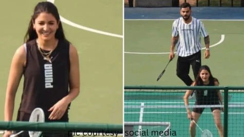 Pic Courtosy – Twitter @RealFirs – 2023-04-26T113023.277 anushka sharma and virat kohli playing badminton with fans watch video