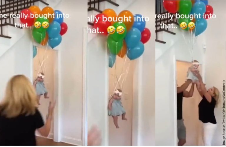 Viral Video: Woman's reaction on seeing 'flying baby' with balloons will amuse you