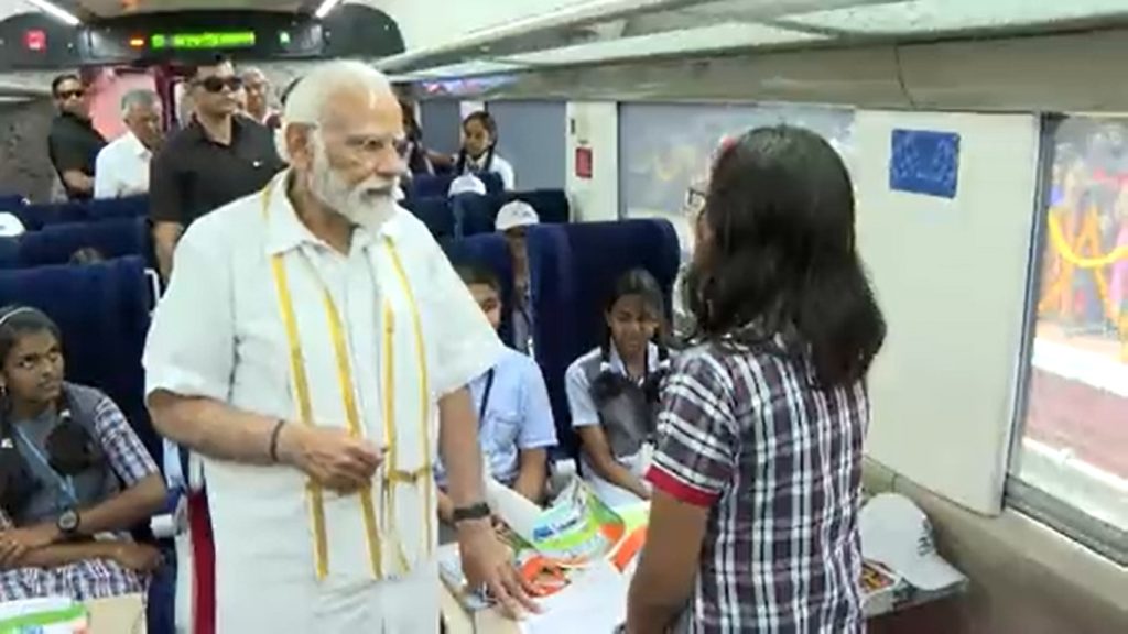 Watch: PM Modi interacts with students onboard Kerala's first Vande Bharat train