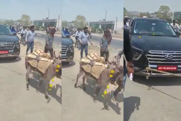 Udaipur man drags non-functional new car with donkey