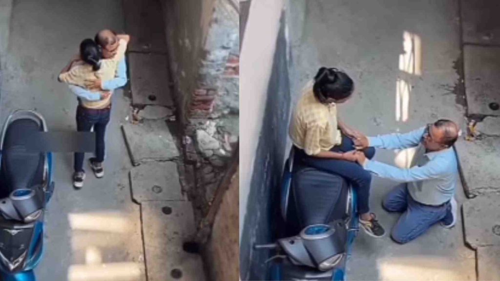 girl started romance a middle aged man in the middle of the road