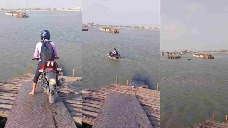 Viral video of man crossing river on bike impresses netizens. Watch