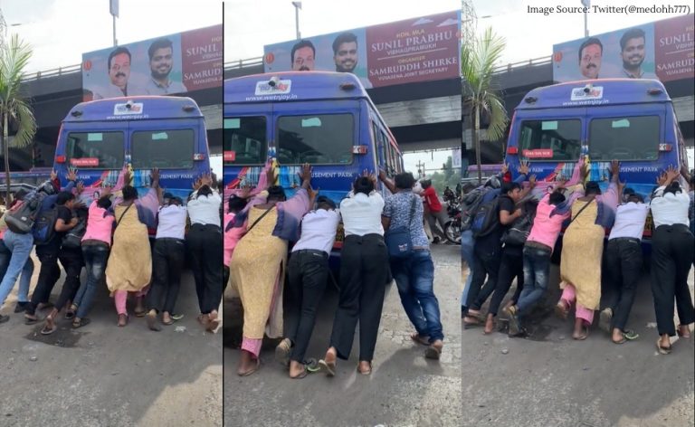 Mumbai Police Video Of Passengers Pushing Bus That Broke Down Going Viral Mumbai Police Video Of Passengers Pushing Bus That Broke Down Going Viral