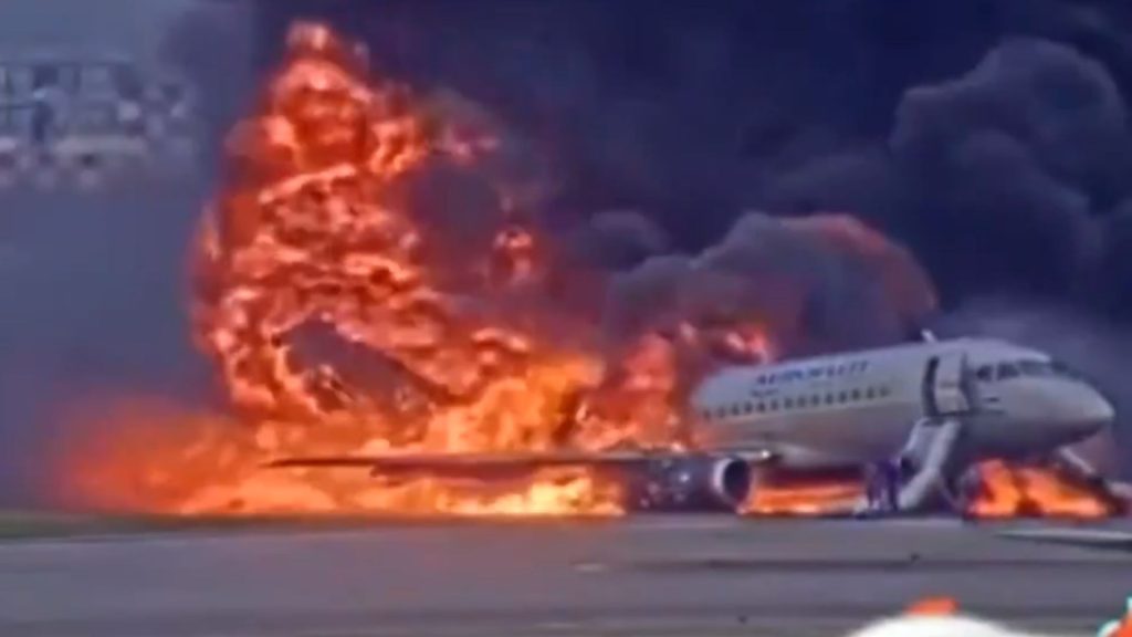 People Running Away From Burning Plane Accident