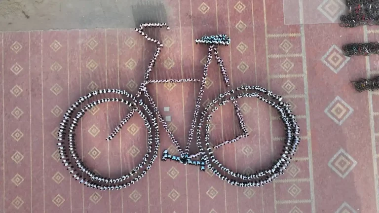 In pictures: 500 students create human figure of bicycle in Surat In pictures: 500 students create human figure of bicycle in Surat