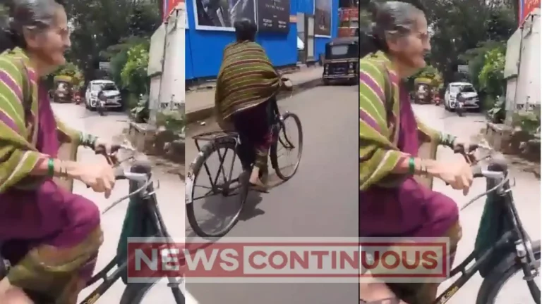 Grandmother Riding Cycle : Video of 80-year-old grandmother riding a cycle