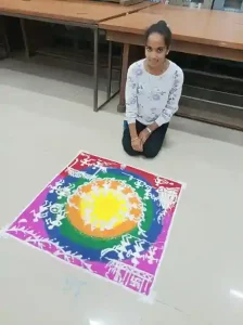 Krishnaben Chowdhury, daughter of Andhatri village of Mahuva taluka, shined at state level in Rangoli competition. 