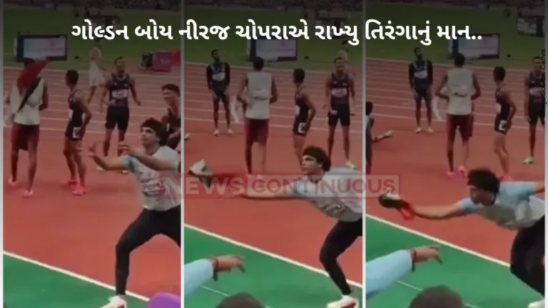 Neeraj Chopra saves Indian flag from falling on ground after Asian Games gold Neeraj Chopra saves Indian flag from falling on ground after Asian Games gold
