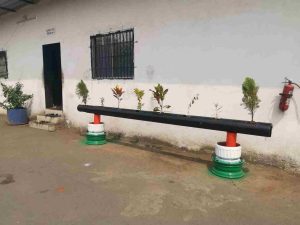  Surat Municipal Corporation's 'Best from Waste' initiative Pyramid sculpture and tree trunks made from waste wheel of BRTS bus