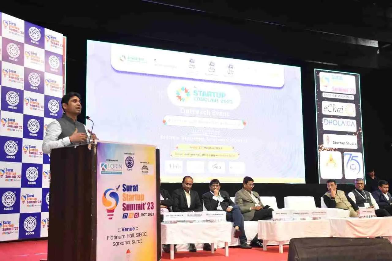 Home Minister Harsh Sanghvi inaugurated the 'Surat Start Up Summit 2023' organized by SGCCI at Sarsana, Surat.