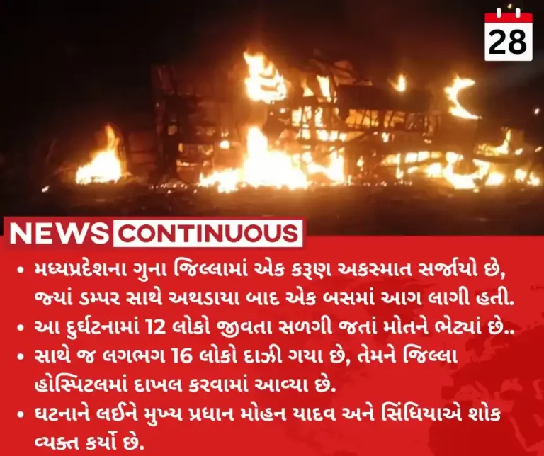Bus Accident 13 dead as bus catches fire after colliding with dumper in Madhya Pradesh's Guna