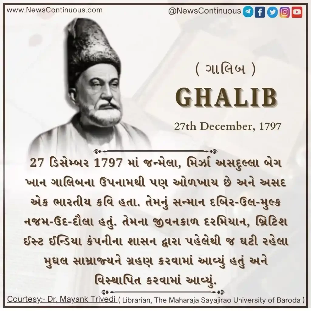 Ghalib was born on 27 December 1797.
