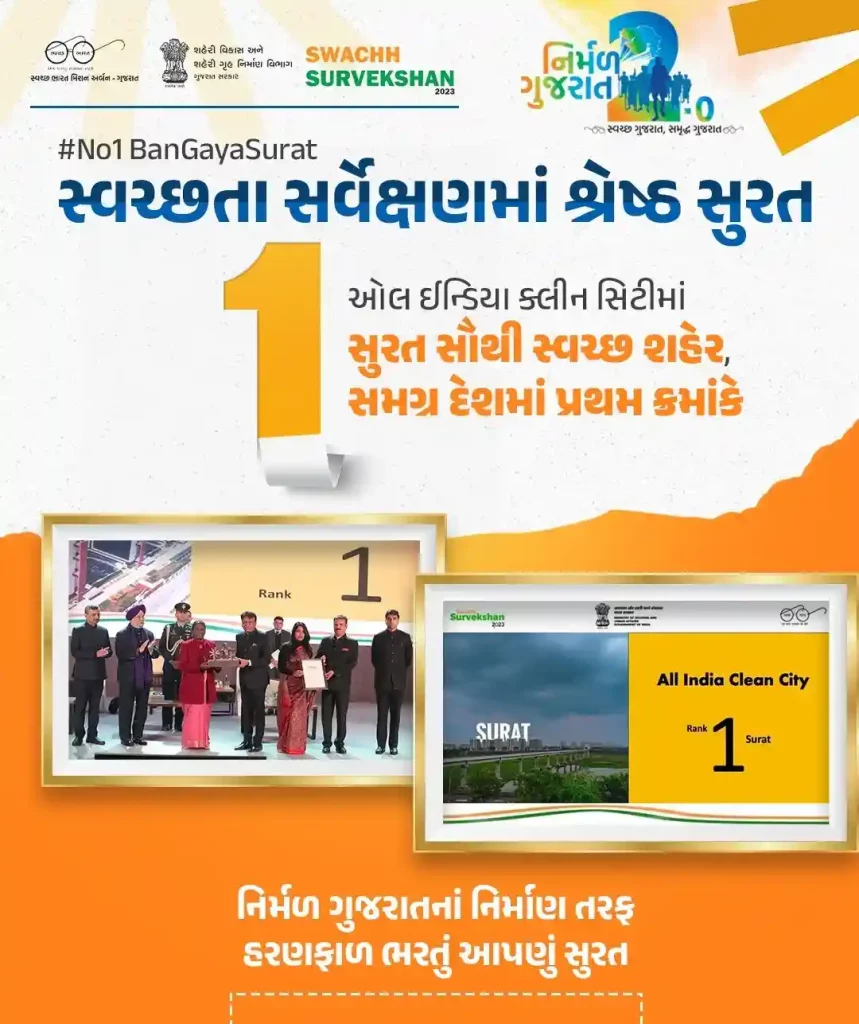Surat awarded as cleanest city of India in Swachh Survekshan 2023