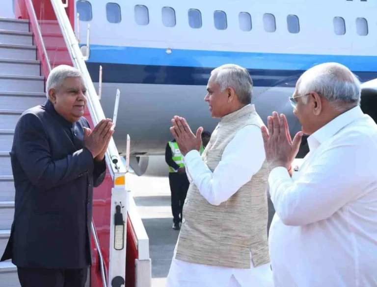Vice President of India Jagdeep Dhankhar on visit to Gujarat, Chief Minister Bhupendra Patel welcomed