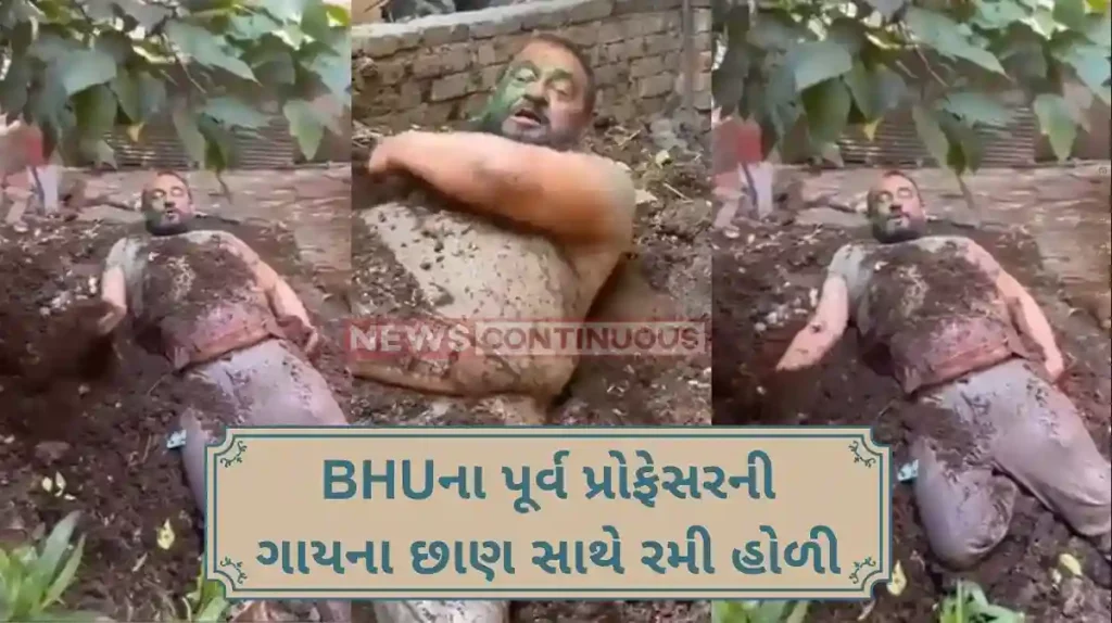 Holi 2024 BHU retired professor play holi with cow dung