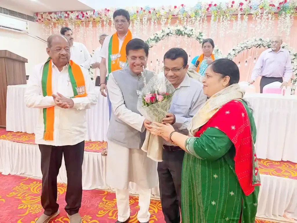 BJP and Mahayutti candidate Union Minister Piyush Goyal felicitated the couple from Wagad society