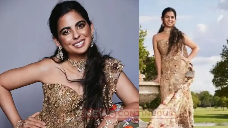 Isha ambani looking stunning in saree gown outfit in met gala 2024