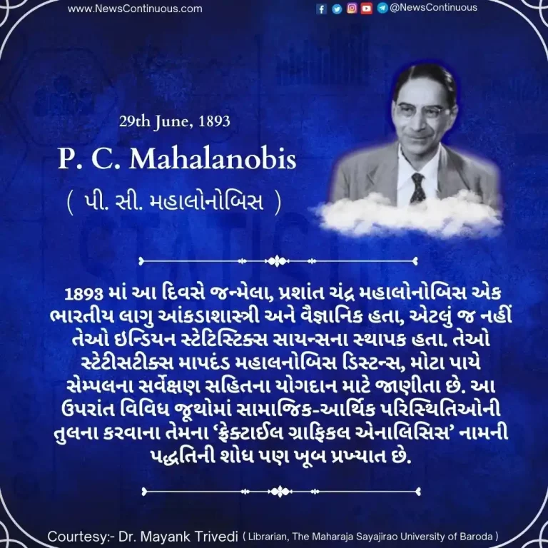 Born on 29 June 1893, Prashant Chandra Mahalanobis was an Indian applied statistician and scientist.
