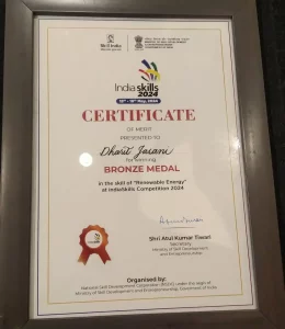 Dharit Jasani, a trainee of Majura Gate ITI, bagged a bronze medal in the Renewable Energy Skill Competition at the all-India 'India Skills-2024' competition