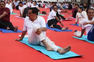 International Yoga Day was celebrated on the theme 'Yoga for Self and Society' at the historic fort of Surat under the chairmanship of Union Water Power Minister CR Patil.