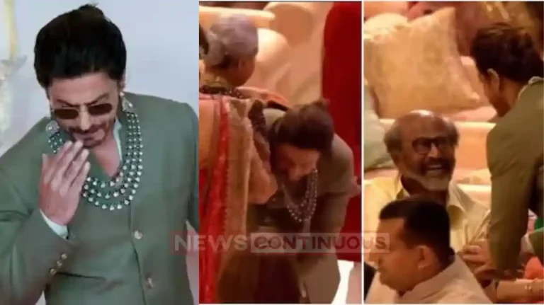 Shahrukh khan touches amitabh bachchan and jaya bachchan feet at anant and radhika wedding