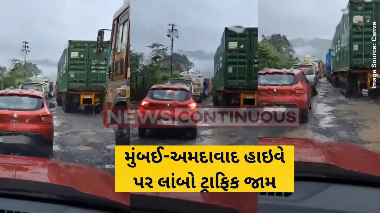 Traffic Jam long traffic at National Highway connecting from Ahmedabad to Mumbai in the Maharashtra side.
