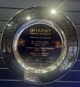 DGVCL was honored with the 'State Distribution Company of the Year' award at the 'Bharat Electricity - Powering India Awards'