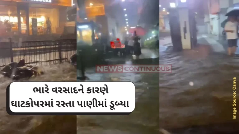 Mumbai heavy rain bikes floating in flooded water at Ghatkopar East in Mumbai