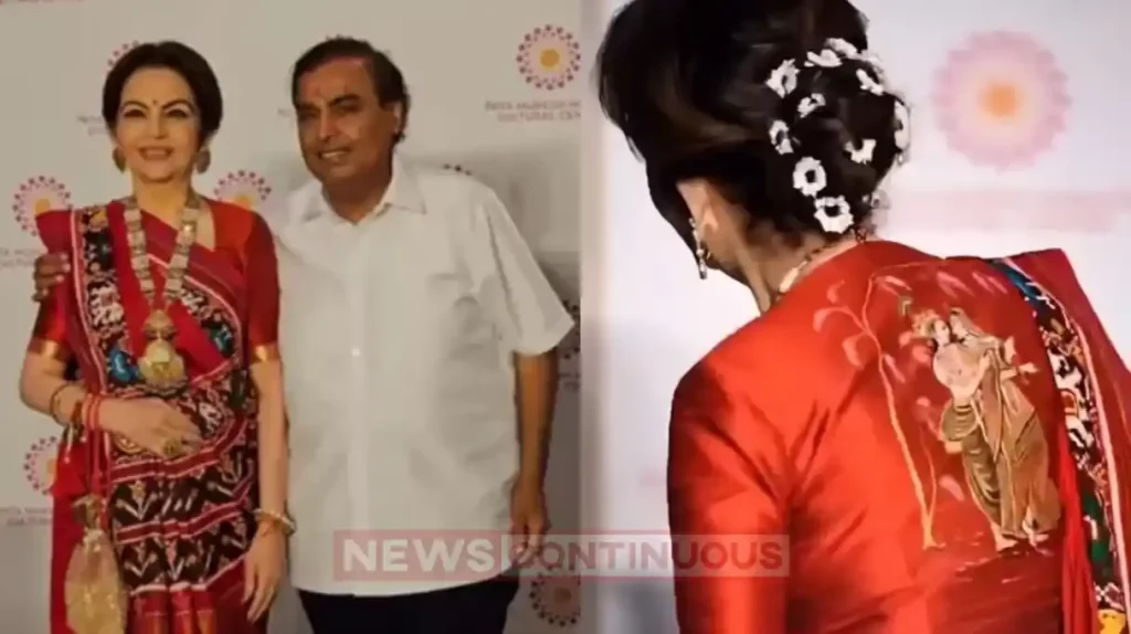 Nita ambani looks beautiful in red silk patola saree