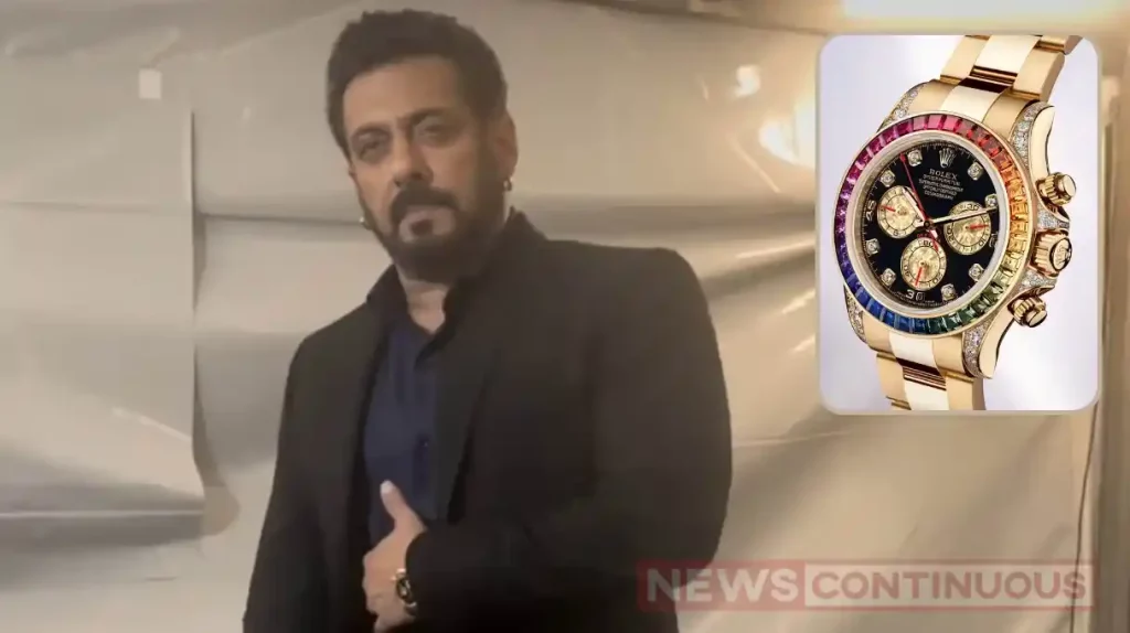 salman khan was spotted wearing the gold rolex rainbow daytona premium watch