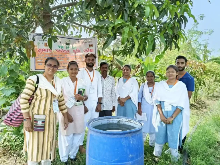 Ahmedabad Gujarat Vidyapith Students visited a five-tiered jungle model farm of natural agriculture in Mahuva.