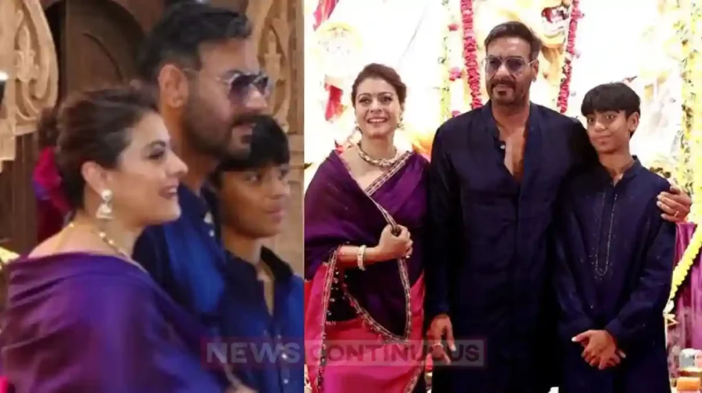 ajay devgn visit durga puja pandal he pose with kajol and yug