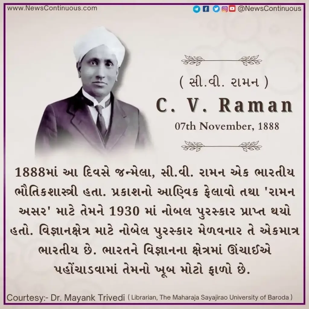 C.V. Raman was an Indian physicist… the only Indian to win the Nobel Prize for Science…