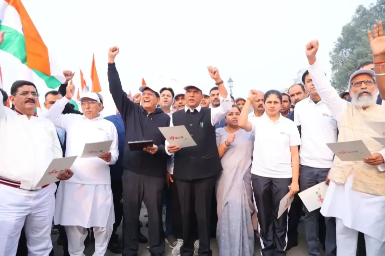 Dr. Mansukh Mandaviya held hamara samvidhan hamara samman Padayatra organized by MY Bharat Yuva Volunteers.