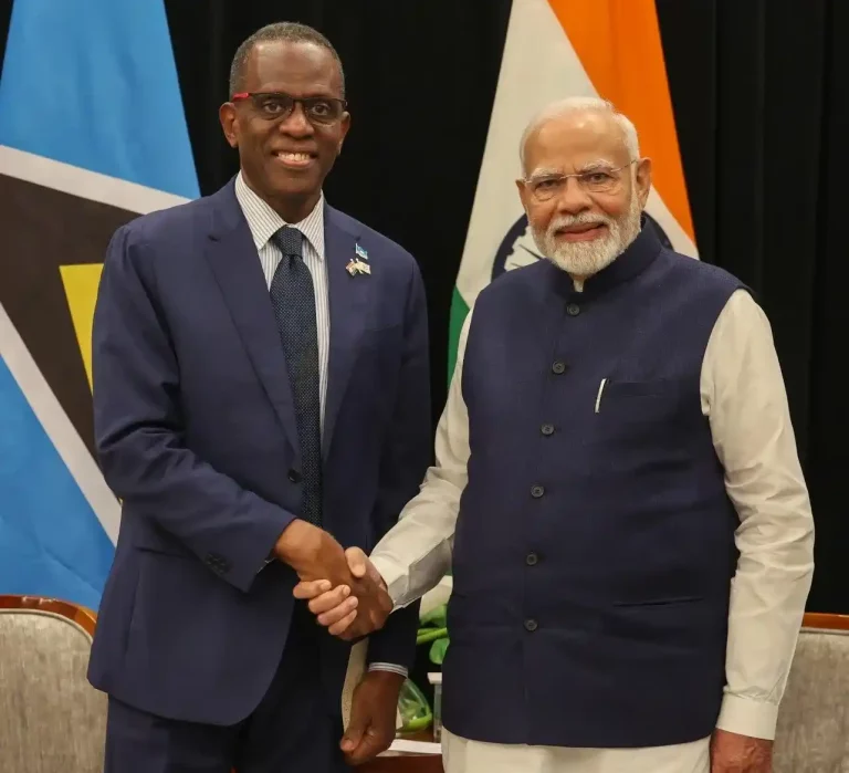 PM Modi meets the Prime Minister of Saint Lucia at the 2nd India-CARICOM Summit