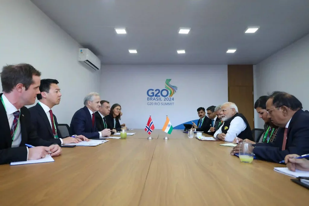 PM Modi met Norwegian Prime Minister Jonas Gahr Store at the G20 Summit