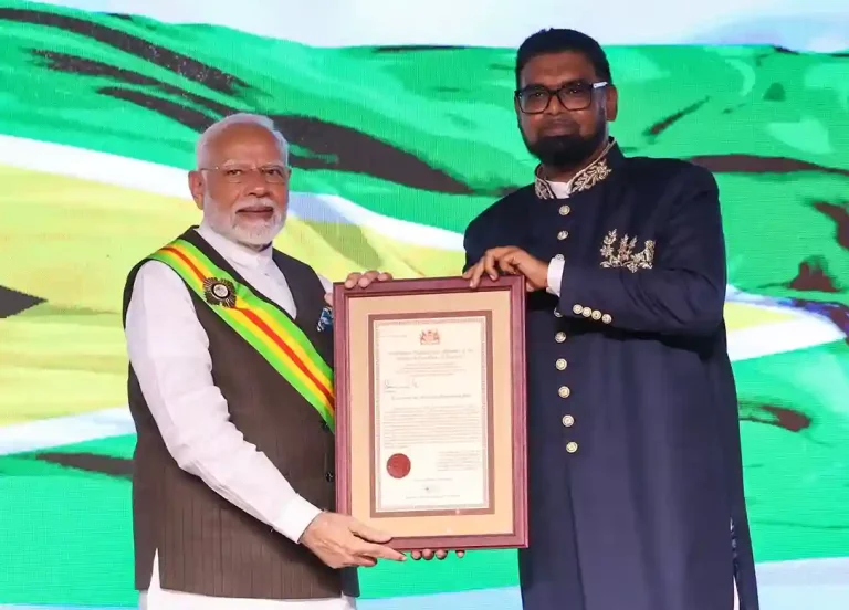 PM Modi was honored with The Order of Excellence of Guyana