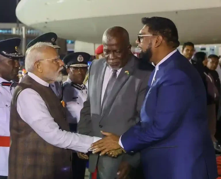 PM Modi was received in Georgetown by the President of Guyana