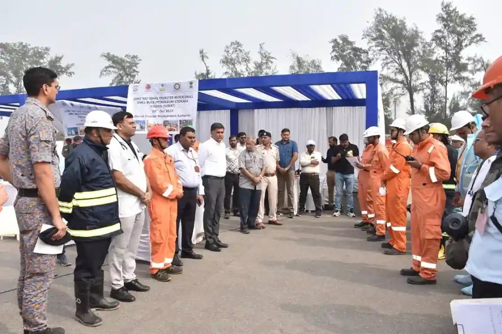 Joint National Disaster Mock Drill held at bulk petroleum storage of oil companies located in Hazira