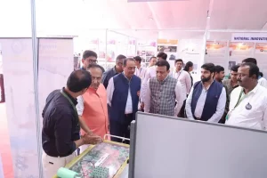 MP Mukeshbhai Dalal and Mayor Daksheshbhai Mavani visiting the 'Gujarat Global Expo' organized at Narmad University