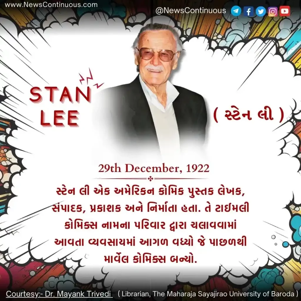 Stan Lee, born December 29, 1922, was an American comic book writer, editor, publisher, and producer.